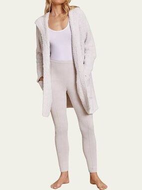 NWOT Barefoot Dreams Cozy Chic Ultra Lite Hooded Open-Front Cardigan in Pearl